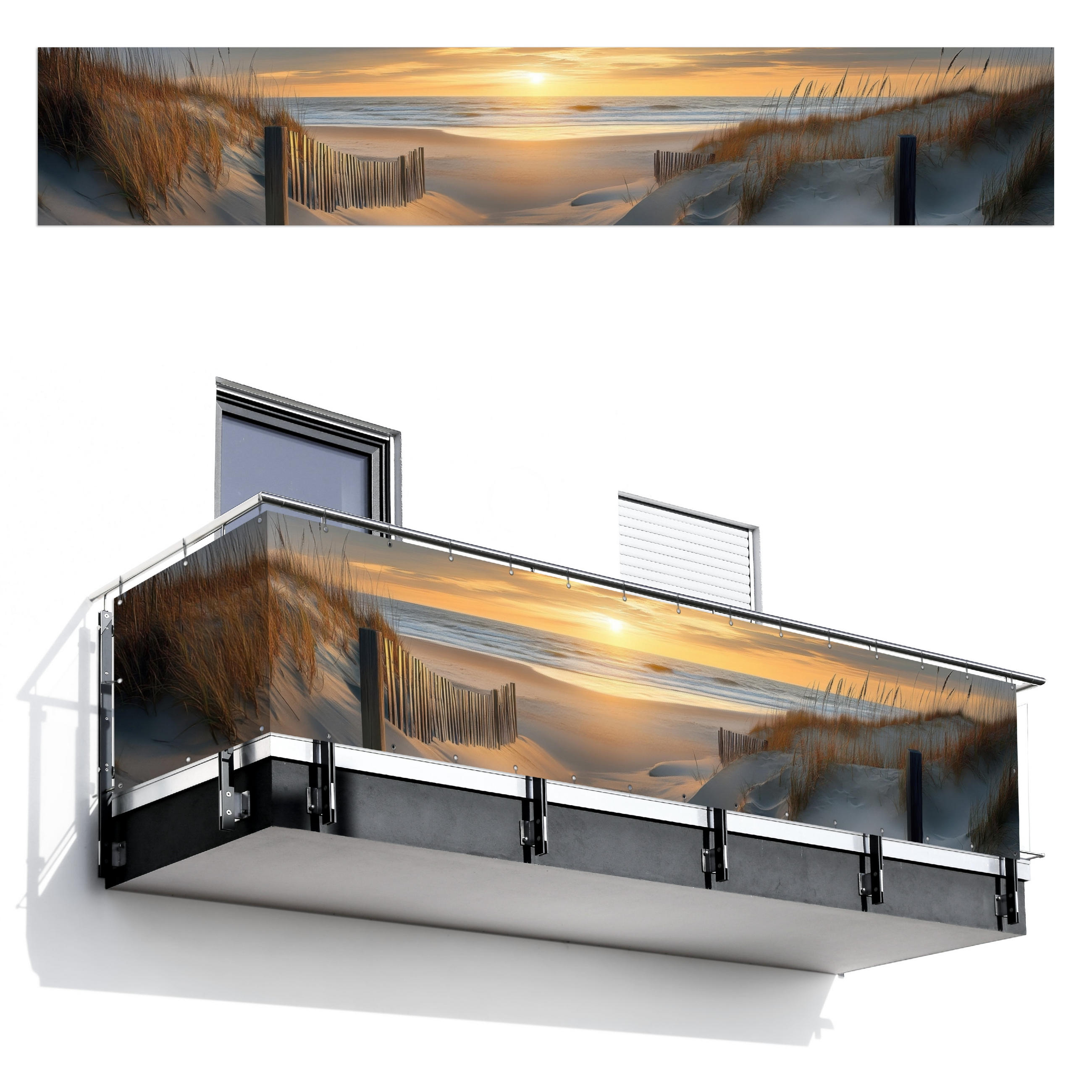 BALKON-SICHTSCHUTZ Strand - Dünen - Sonnenuntergang 500x85 cm - Sandfarben, Kunststoff (500/85cm) - MuchoWow