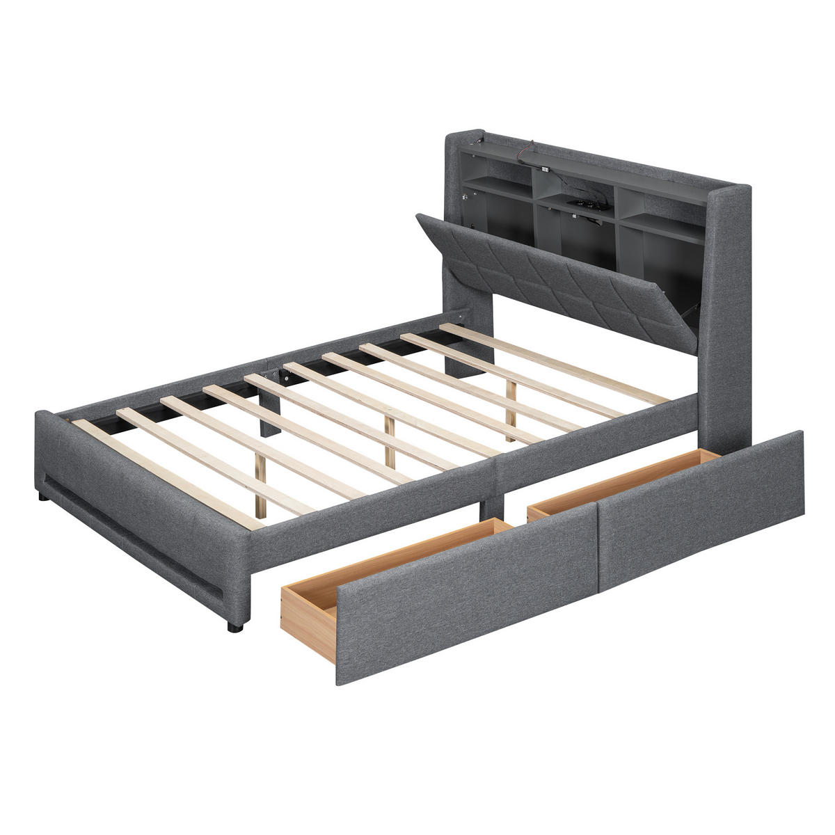 POLSTERBETT 140/200 cm grau mit LED und USB-Anschlüssen - Grau, Textil (140/200cm) - OKWISH