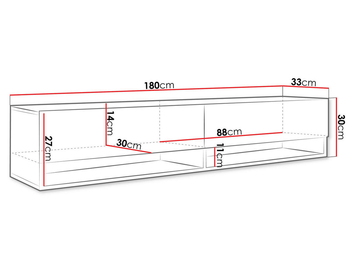 TV-LOWBOARD A180 MDF - Alufarben/Graphitfarben, Holzwerkstoff/Kunststoff (180/30/33cm) - MIRJAN24
