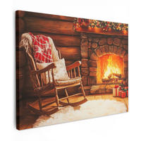 LEINWANDBILD Winter - Weihnachten - Zuhause - Kamin Wandbilder 80x60 cm - Bernsteinfarben, Textil (80/60cm) - MuchoWow