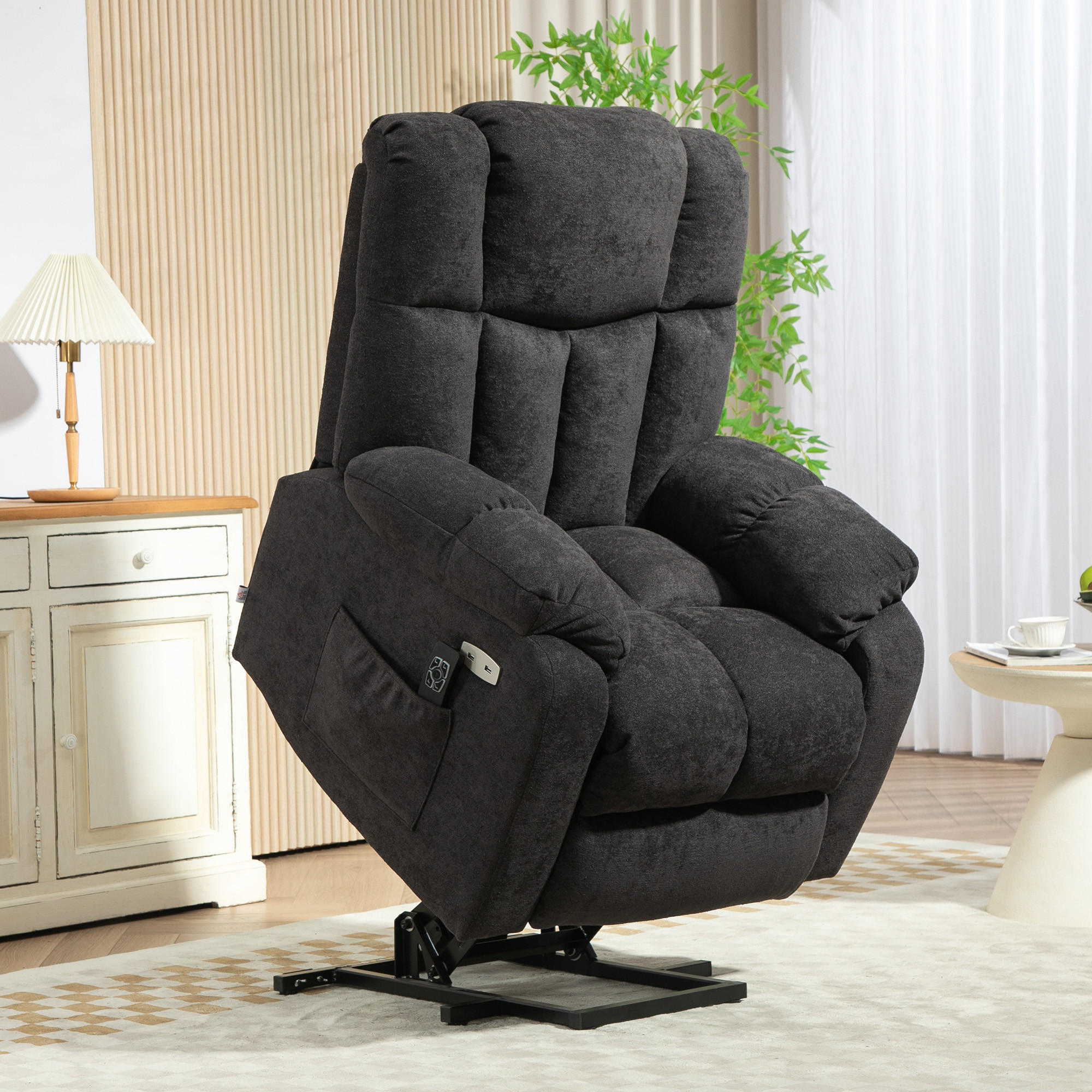 FERNSEHSESSEL mit Aufstehhilfe Elektrisch Relaxsessel mit Liegefunktion Schwarz - Schwarz, Kunststoff (95/107/92cm) - HOMCOM