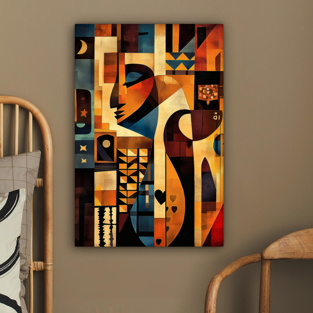 LEINWANDBILD Figuren - Abstrakt - Symbole 60x90 cm - Terracotta, Textil (60/90cm) - MuchoWow