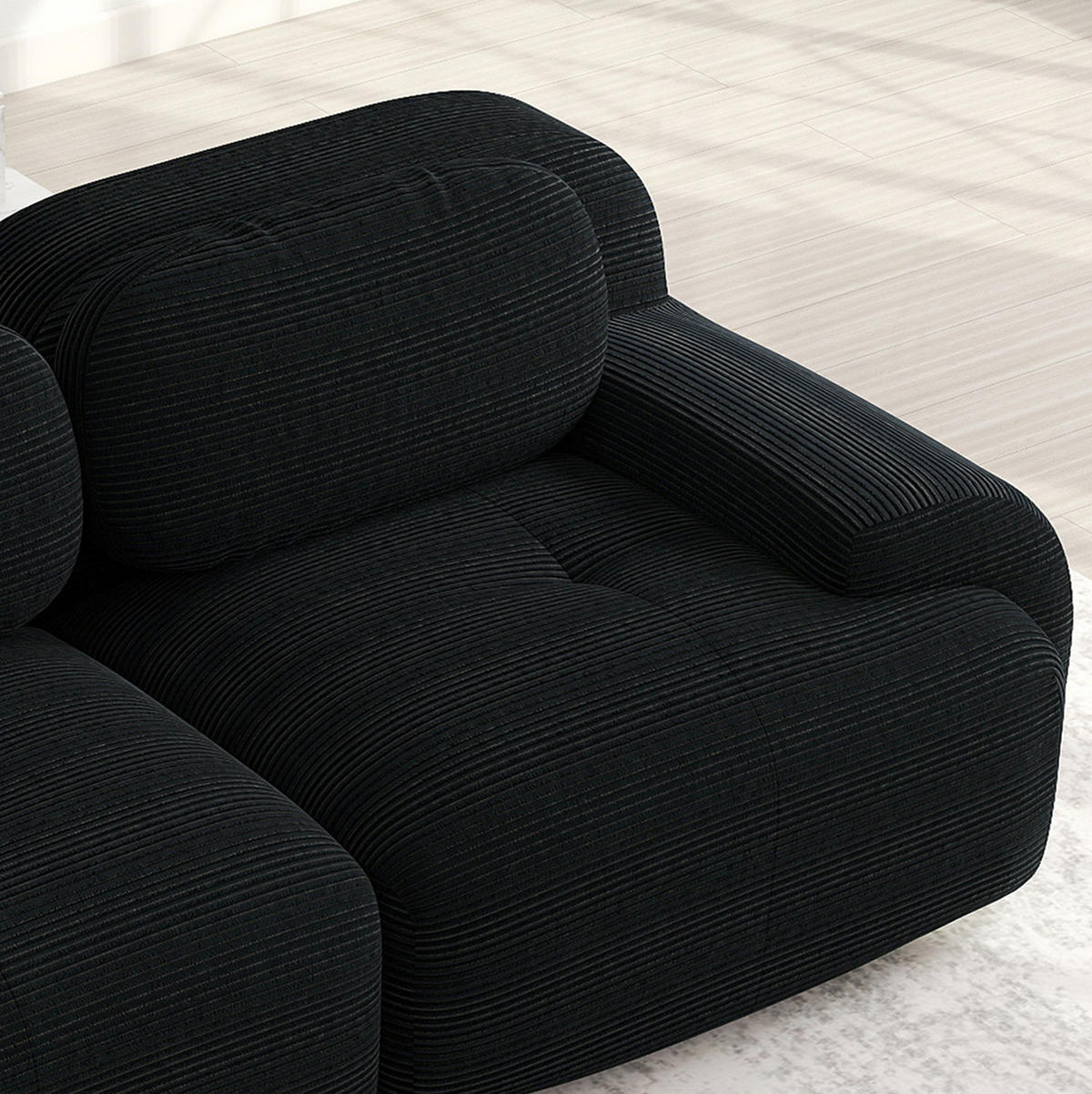 2MÍSTNÁ modulární pohovka černá z manšestru s ergonomickými područkami a protiskluzovou základnou - černá, textil (178/75/208cm) - OKWISH