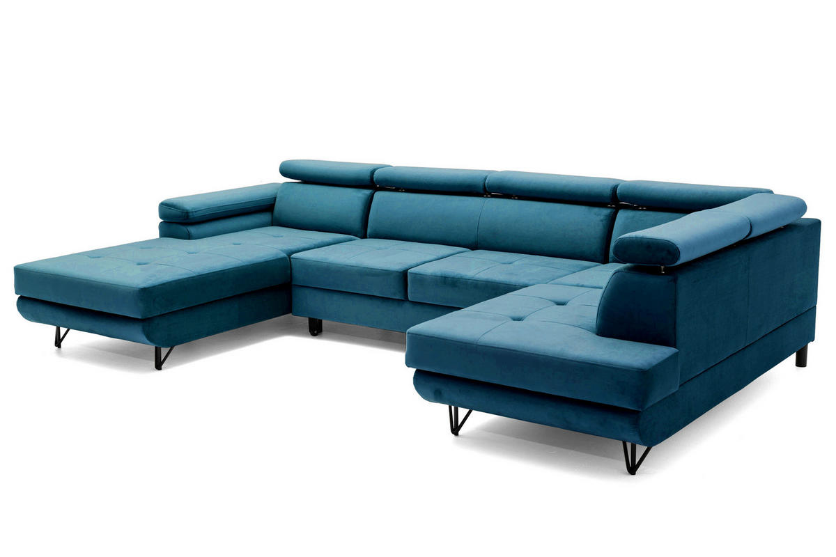 ECKSOFA U-Form JUNIOR U Rechts mit Schlaffunktion 128x254 Velours Smaragdgrün - Smaragdgrün/Schwarz, Holz/Textil (184/90/323cm) - Muffo
