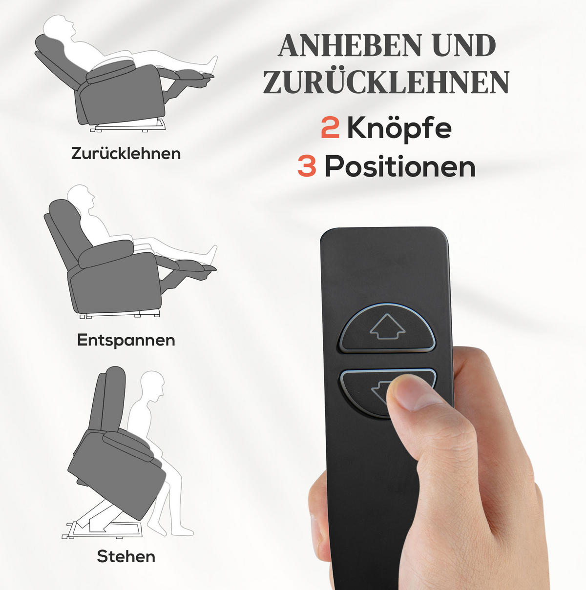 FERNSEHSESSEL in Grau 95x91x109 cm mit Aufstehhilfe, Massage und Wärmefunktion - Grau, Textil (91/109/95cm) - IVMEU