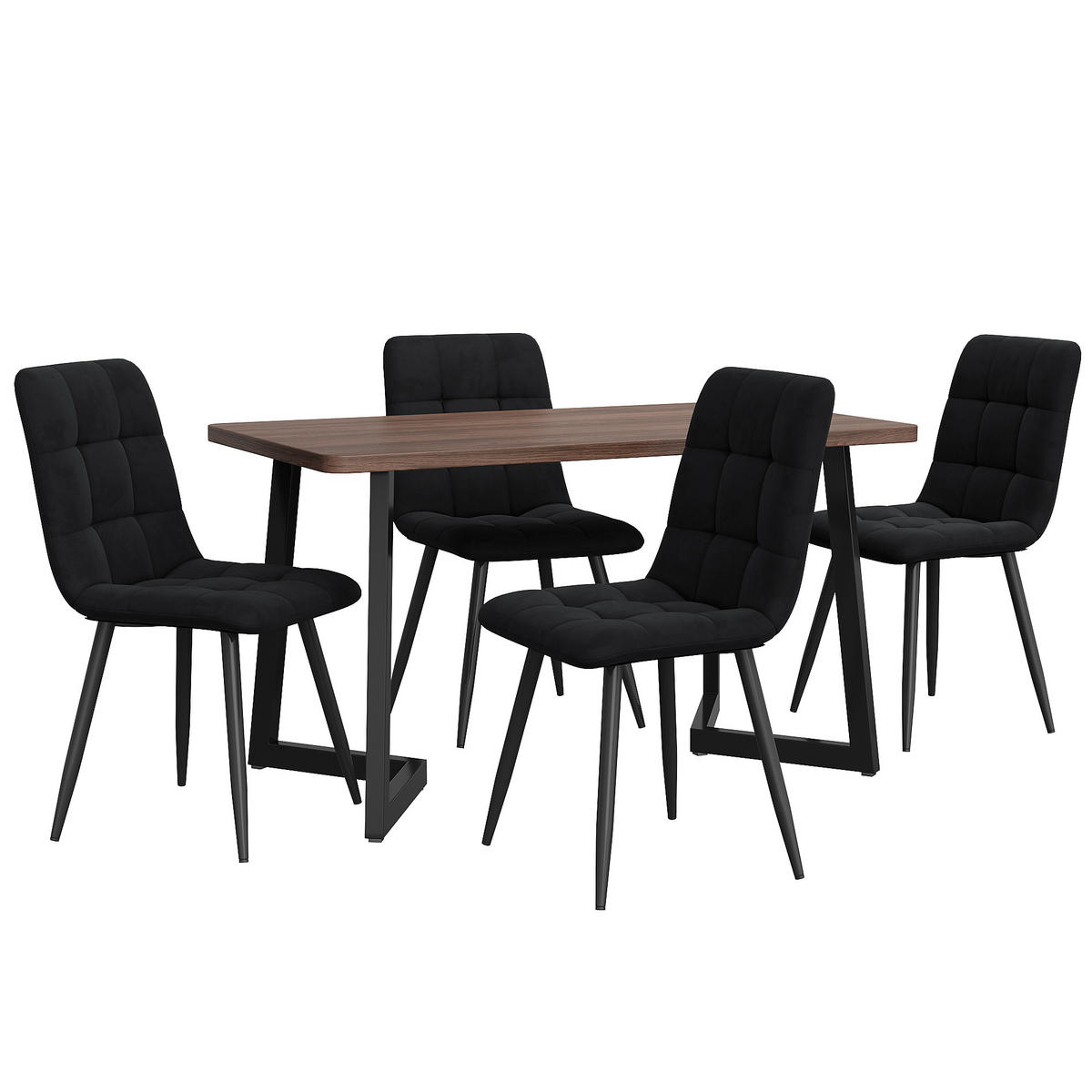 ESSGRUPPE Esstisch 4 Stühle MDF Walnuss Schwarz 5-tlg - Schwarz, Holzwerkstoff (117/75/68cm) - FLIEKS