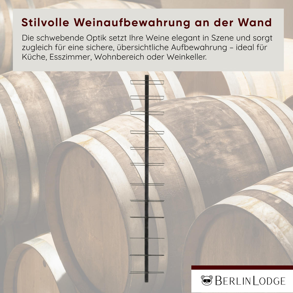 WEINREGAL Barossa Wandregal HxBxT 162x26x9,5 cm 12 Flaschen Schwarz - Schwarz, Metall (26/162/9.5cm) - BERLINLODGE