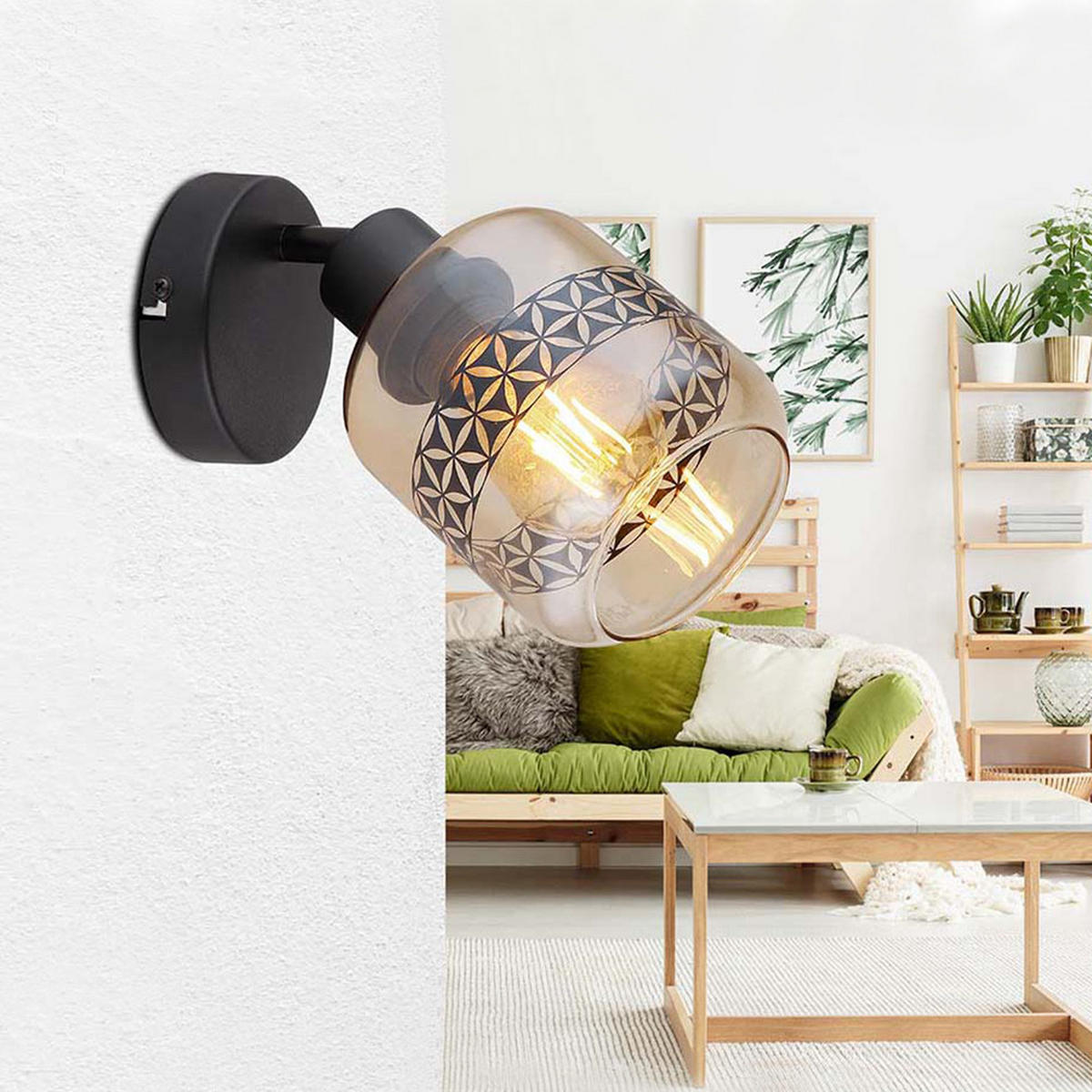 WANDLEUCHTE Metall Glas Bernsteinfarben Schwarz - Orange, Glas (11/19/18cm)