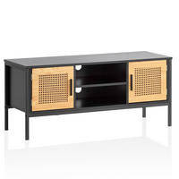 LOWBOARD Schwarz Eiche-Dekor Zeitloser Stil 110x48x40 cm mit Wiener Geflecht und Türen - Schwarz, Holzwerkstoff/Metall (110/48/40cm) - KADIMA DESIGN