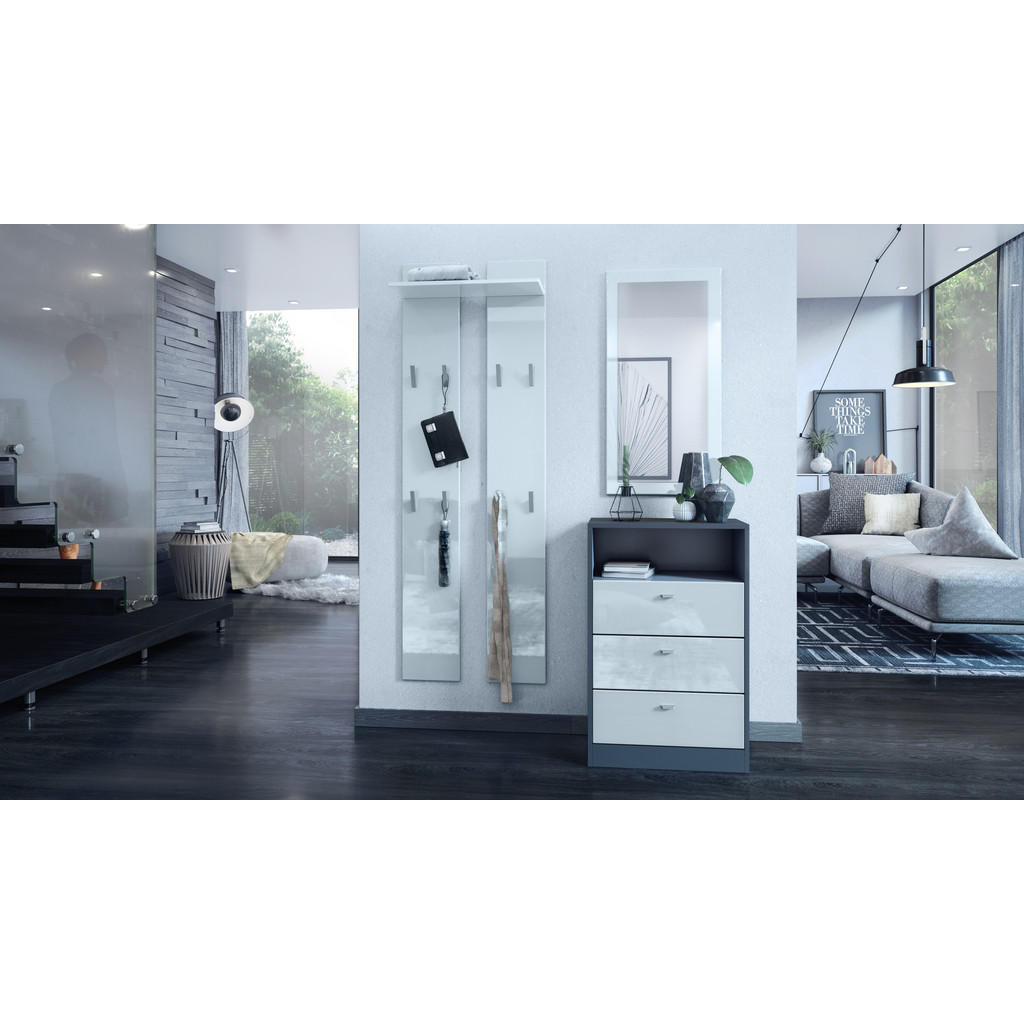 Thumbnail - Vladon Garderobenpaneel, Weiß Hochglanz, Holzwerkstoff, 57x170x20 cm, Garderobe, Garderobenpaneele, Garderobenpaneele