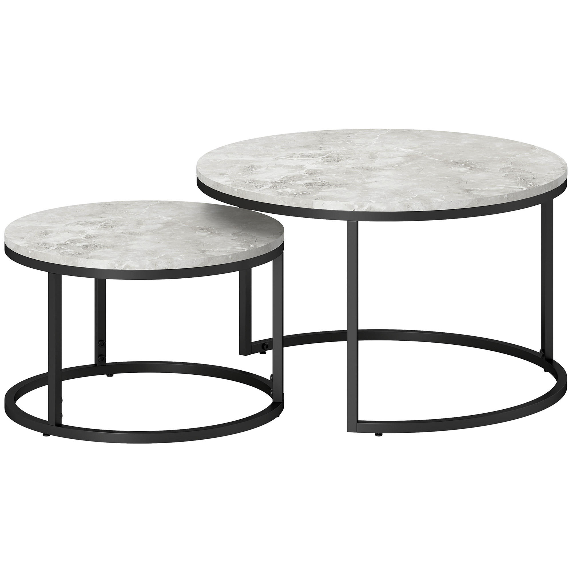 COUCHTISCH 2er-Set, Beistelltisch mit Metallgestell, stapelbar Sofatisch Grau - Hellgrau/Schwarz, Kunststoff (78.5/78.5/46.5cm) - HOMCOM