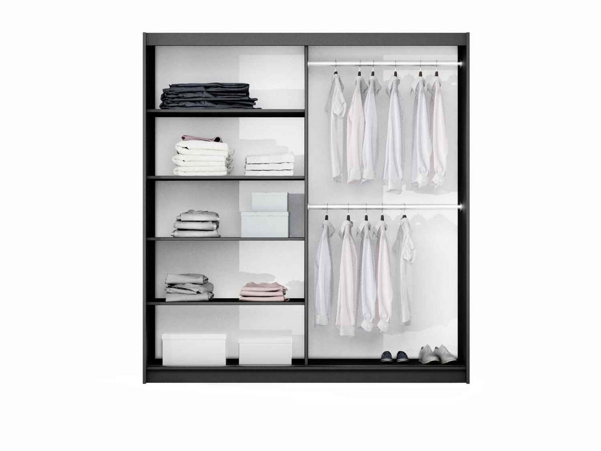 SCHWEBETÜRENSCHRANK IVERN 200/215/65 cm 2-türig mit Spiegel Grau - Grau, Holzwerkstoff (200/215/65cm) - MASSENO