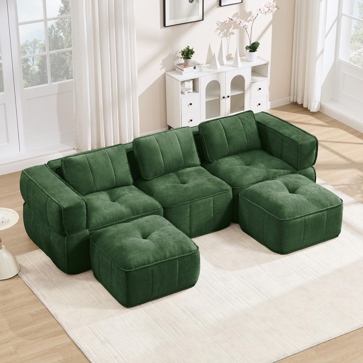 WOHNLANDSCHAFT DE-34428 U-Form mit 2 Hockern Grün - Grün, Textil (162/67/271cm) - ComfortXL