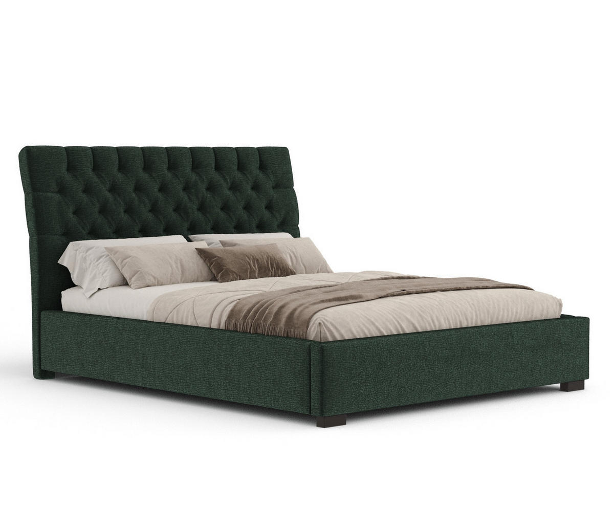 POLSTERBETT Vezzola Dunkelgrün 180/200 cm im Chenille-Stoff - Dunkelgrün/Schwarz, Holz/Holzwerkstoff (180/200cm) - Maison de Reve