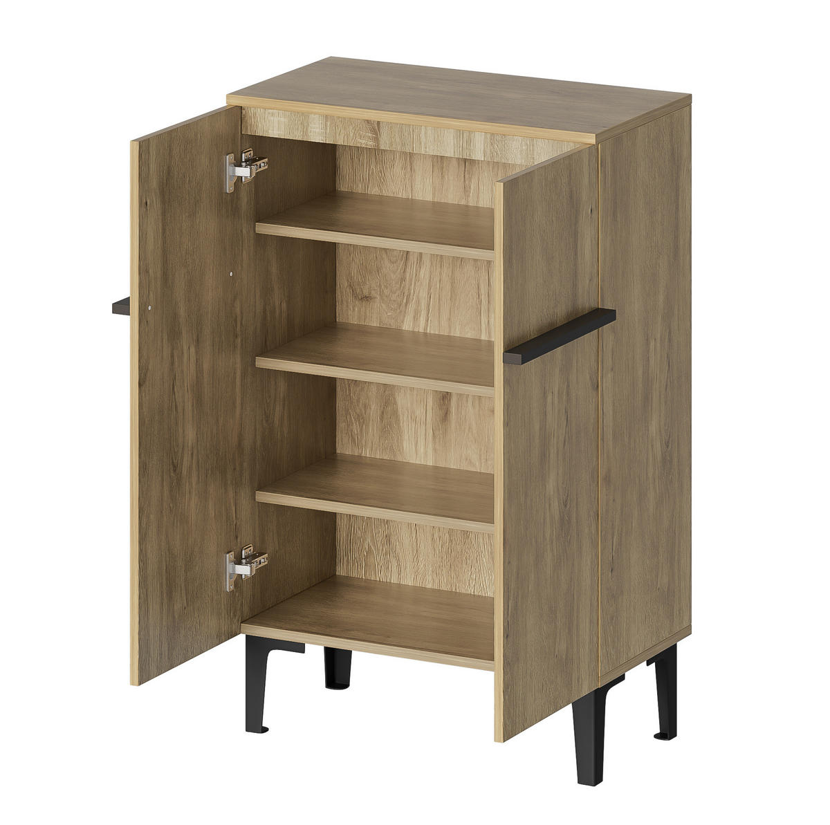 SCHUHSCHRANK 60/34,5/95 cm mit Doppeltüren und verstellbaren Einlegeböden in Holzoptik, Schwarz/Natur - Schwarz, Holzwerkstoff (60/95/34.5cm) - Redom