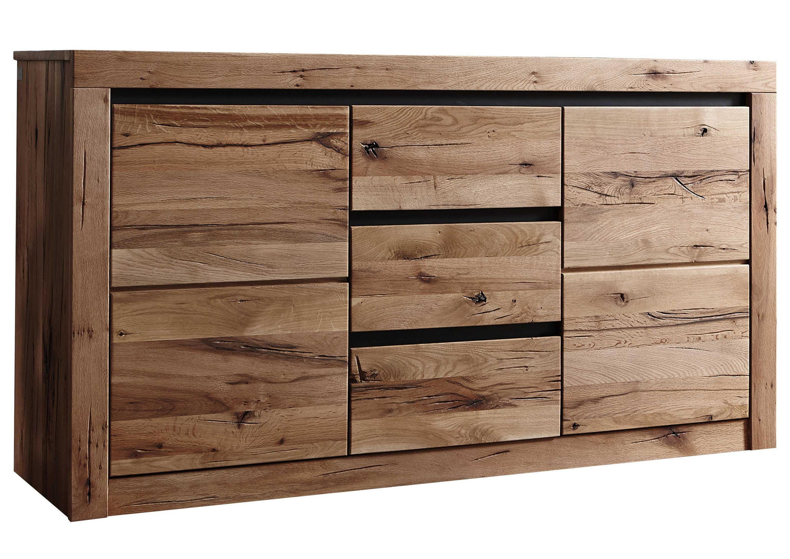 SIDEBOARD Wildeiche / Zerreiche 155x43x80 braun geölt MONTREUX #354 - Braun, Holzwerkstoff (155/80/43cm) - Massivmoebel24