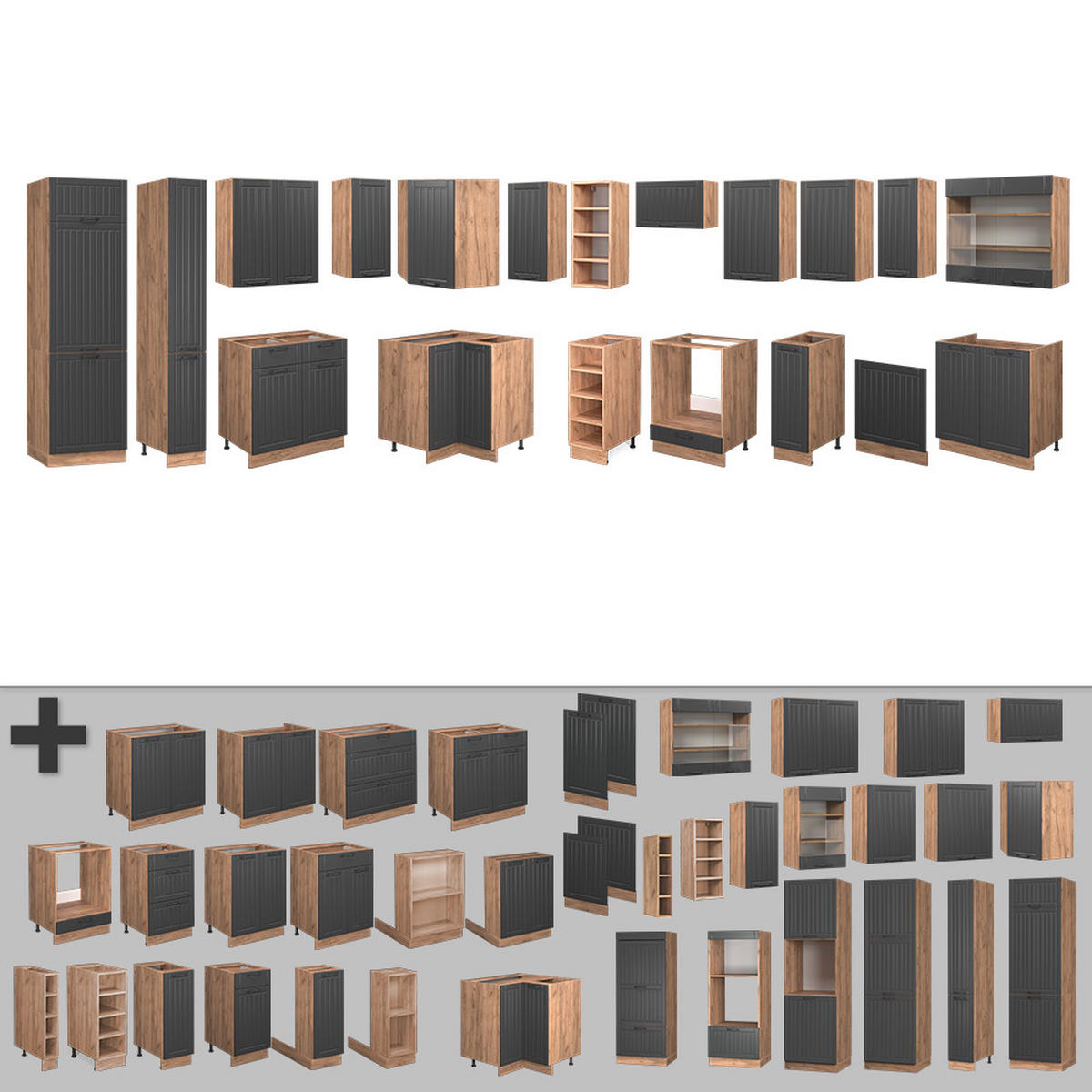 ROHOVÁ KUCHYŇ Fame-Line Tmavě šedá - tmavě šedá, kompozitní dřevo (347/81.6/46cm) - Vicco