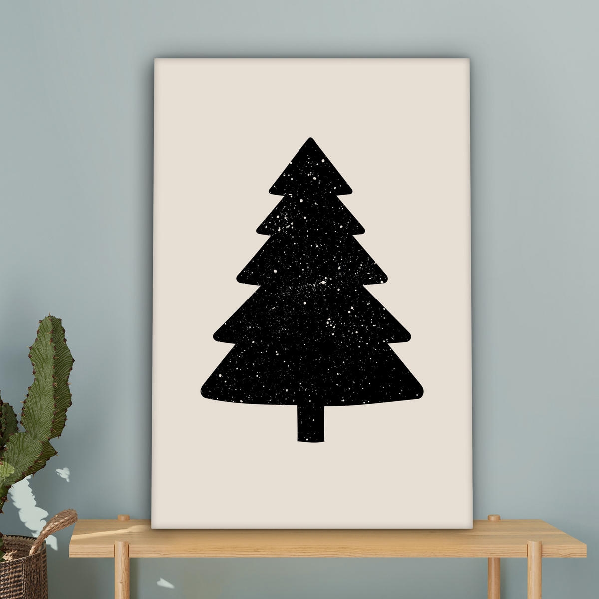 LEINWANDBILD Weihnachtsbaum - Schwarz - Urlaub - Beige 60x90 cm - Schwarz, Textil (60/90cm) - MuchoWow