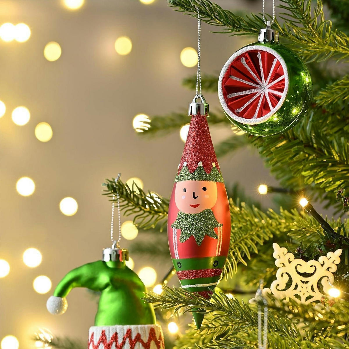 CHRISTBAUMKUGELN 40-teiliges Set Rot Grün Weiß - Multicolor, Kunststoff (10.5/10.5/14cm)