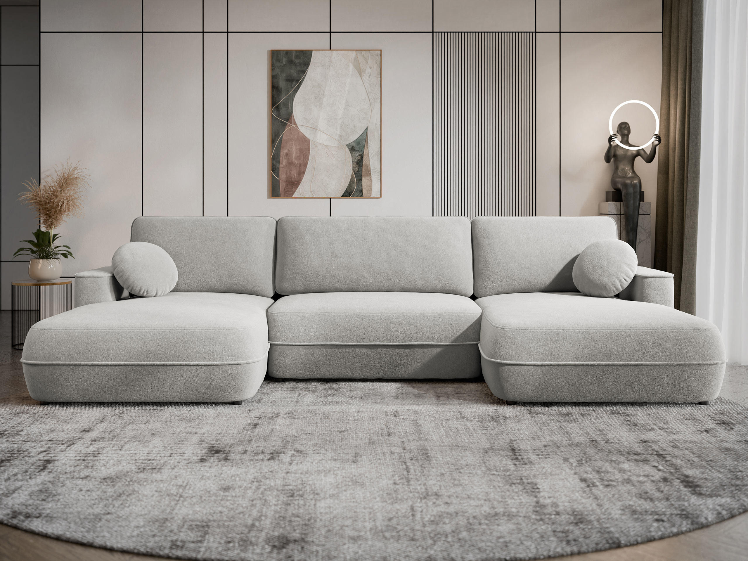 WOHNLANDSCHAFT Fuego U - Hellgrau/Schwarz, Holz/Kunststoff (364/87/168cm) - MIRJAN24