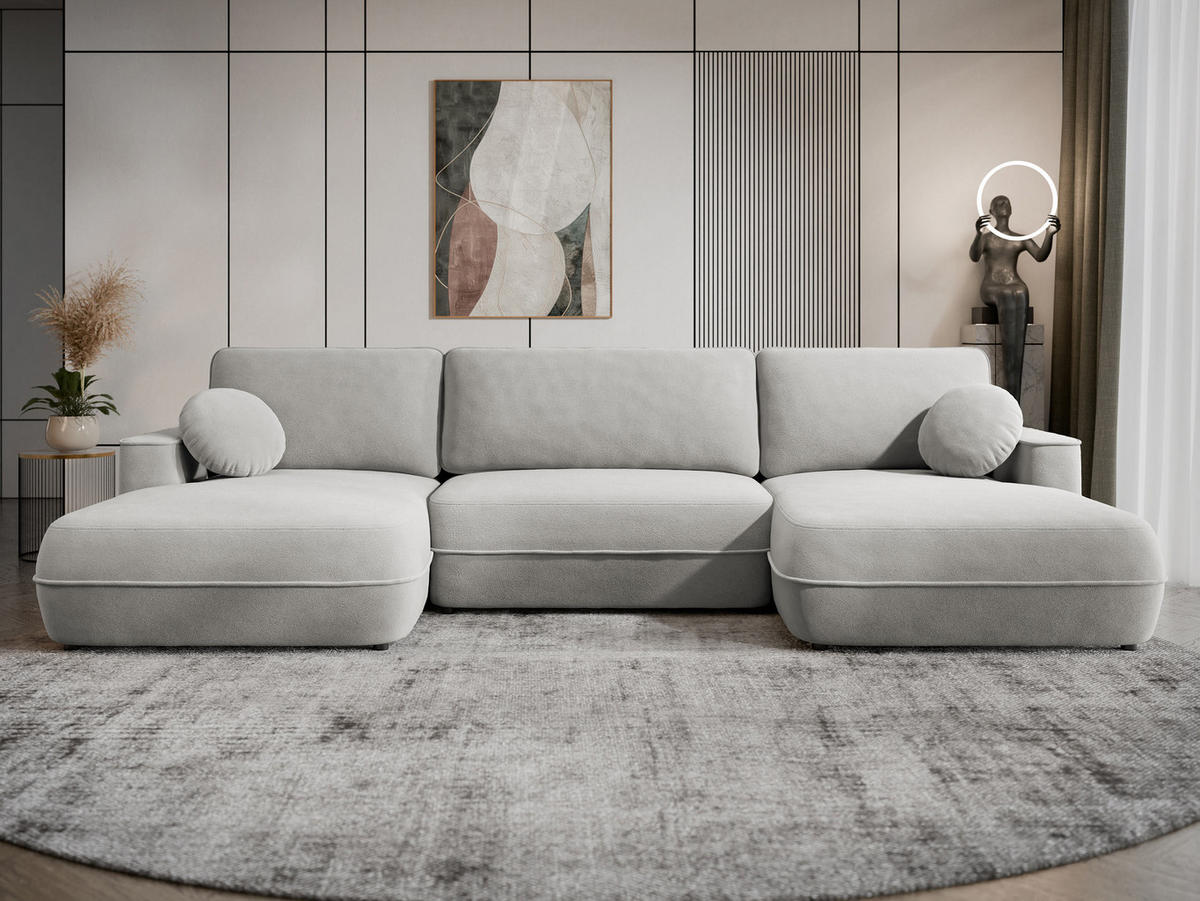 WOHNLANDSCHAFT Fuego U - Hellgrau/Schwarz, Holz/Kunststoff (364/87/168cm) - MIRJAN24