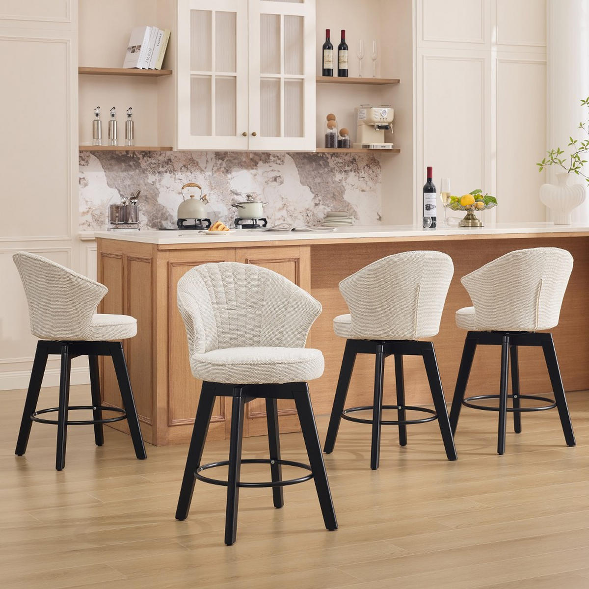 BARHOCKER 2er-Set Dreh-Polsterhocker - Beige, Naturmaterialien (51/92.5/52.5cm)