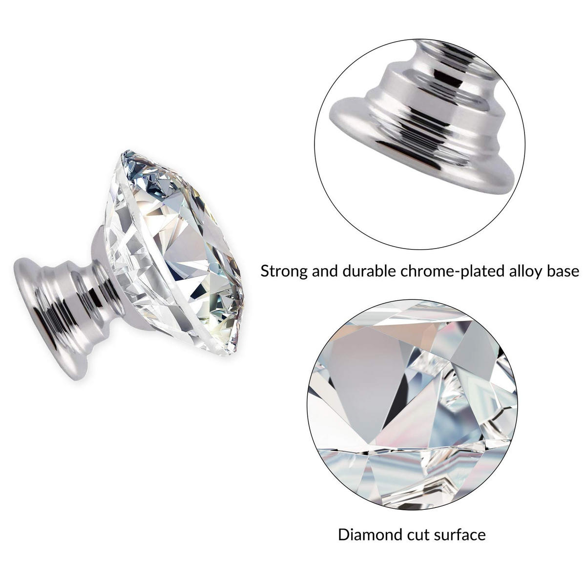 SCHRANKKNOPF Kristall 16er-Set - Transparent, Metall (1.6/2.4/0.25cm)