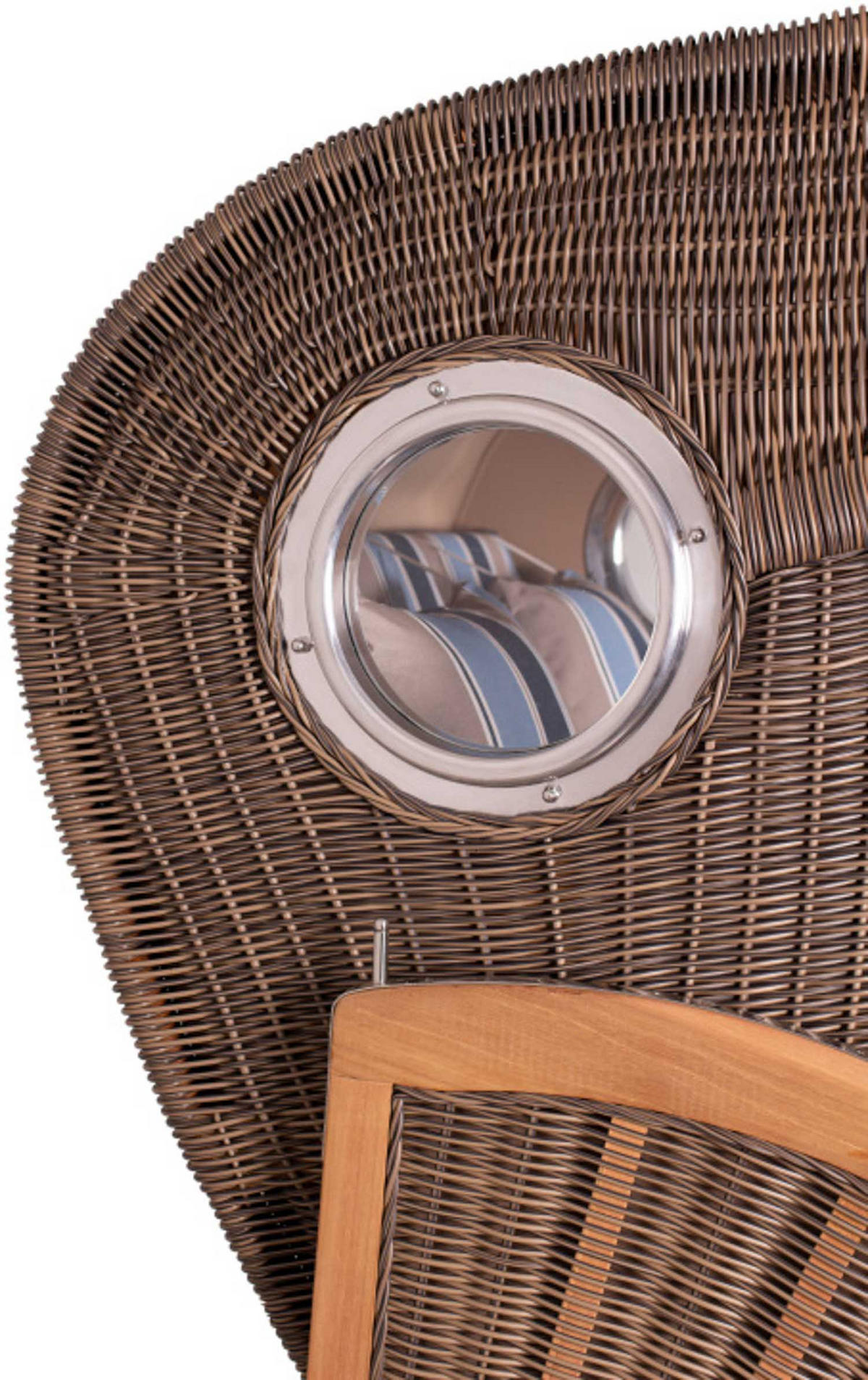 STRANDKORB Düne 2 Sitzer Teak PE Grey - Blau/Beige, Holz/Metall (125/170/80cm) - Mr. Deko