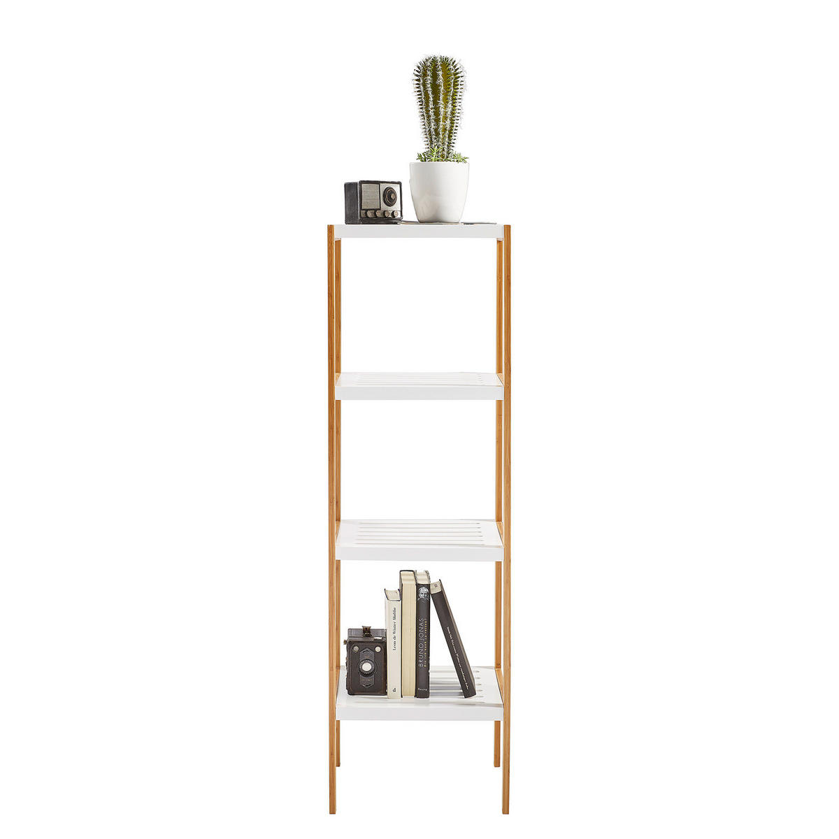 REGAL - Teilmassivholz - Weiß / Bambus - Weiß, Holz/Holzwerkstoff (34/110/33cm) - home24