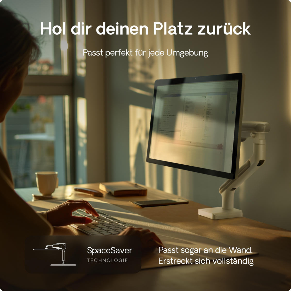 MONITORHALTERUNG, Weiß, Tischhalterung für 1 Monitor 17"-32", VESA 75x75mm, VESA 100x100mm - Schwarz, Kunststoff/Metall (55.9/11.5/60cm) - Desktronic
