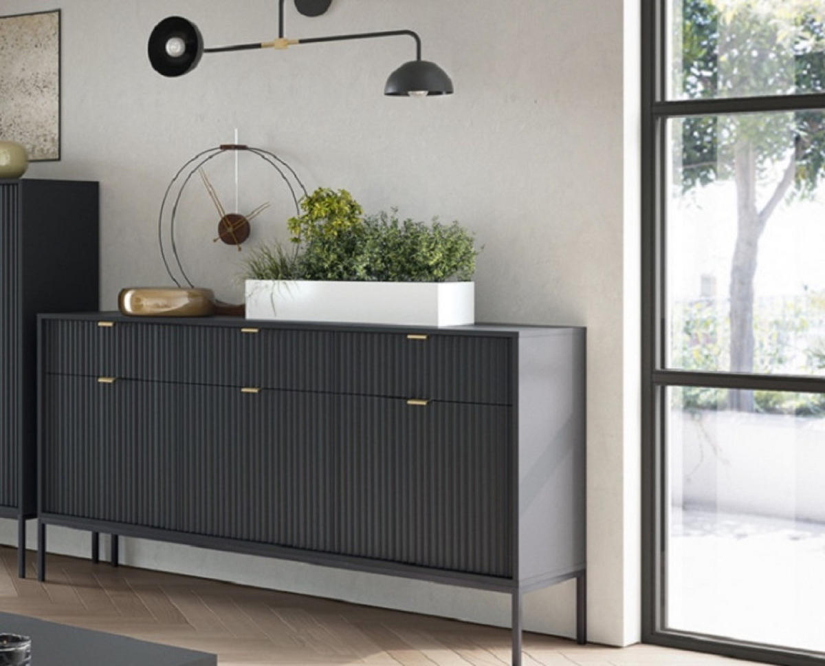 SIDEBOARD Schwarz NEW KSZ154 Geriffelt - Schwarz, Holzwerkstoff (154/83/39cm) - Sepro Meble