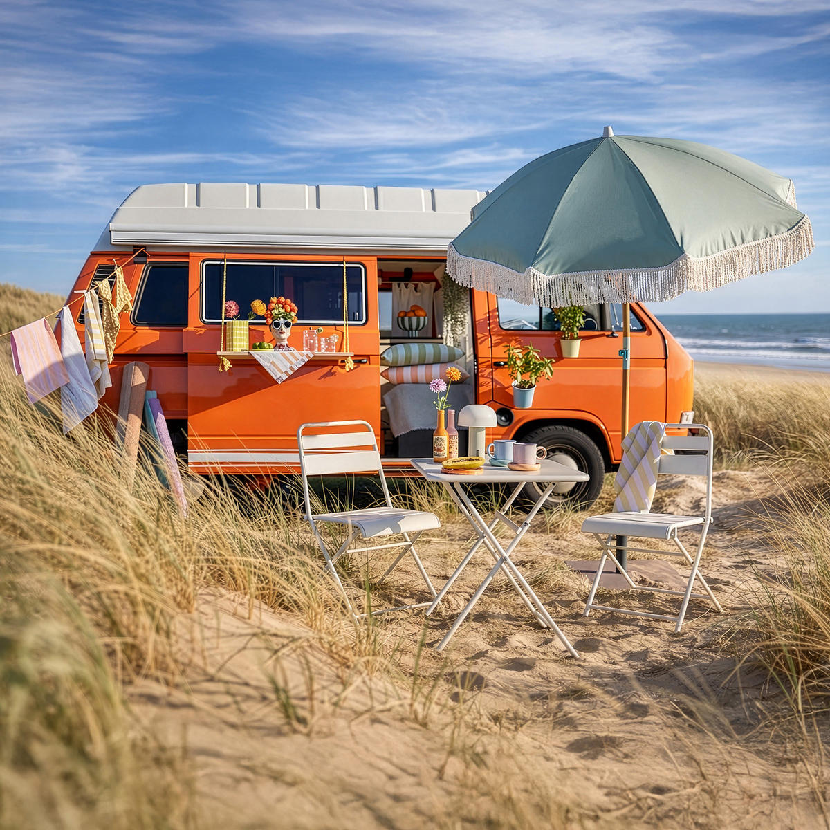 STRANDSCHIRM Boho Lounge - Grün, Holz/Textil (160/160cm) - Butlers