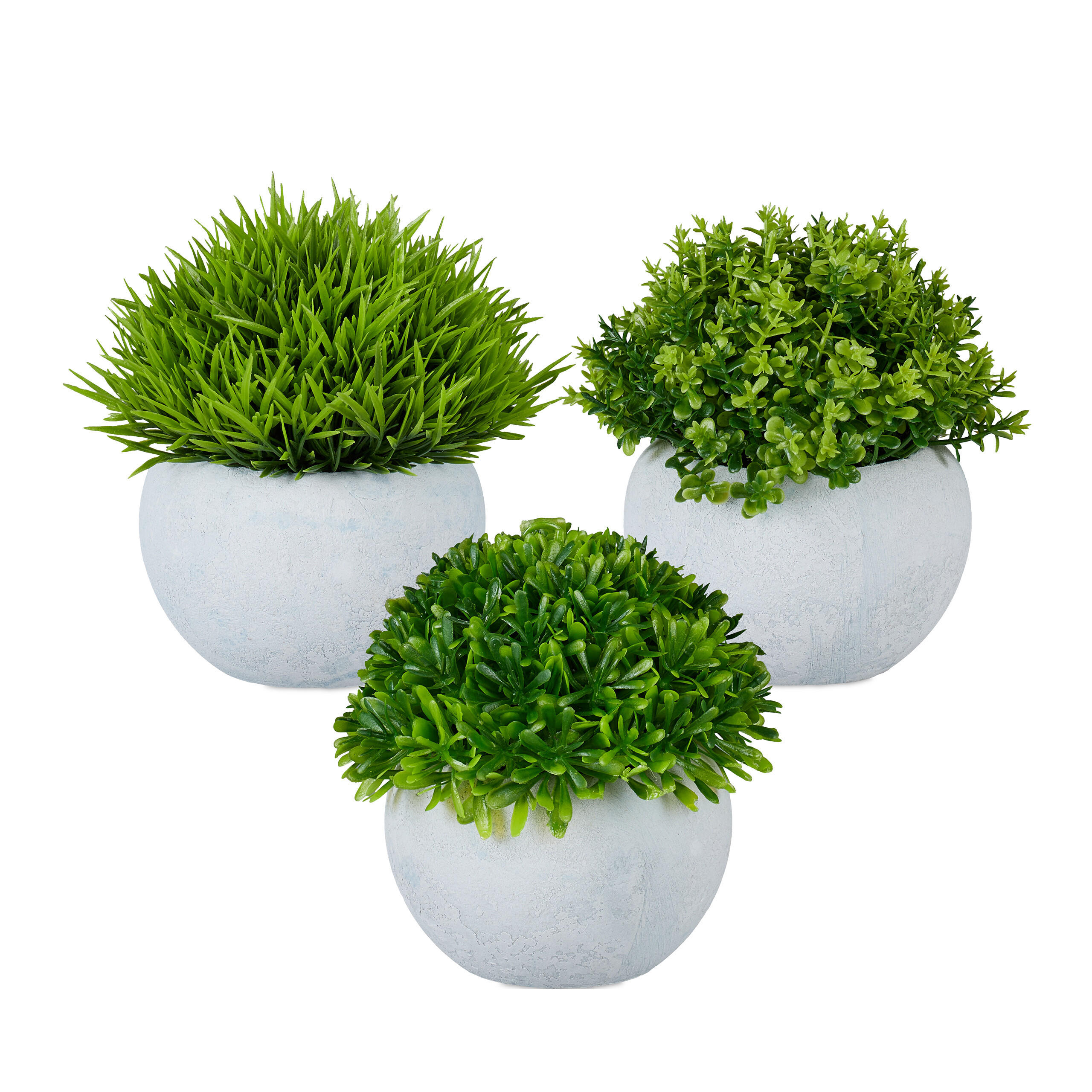 3XKUNSTPFLANZEN - Multicolor/Grau, Kunststoff/Stein (12cm) - Relaxdays