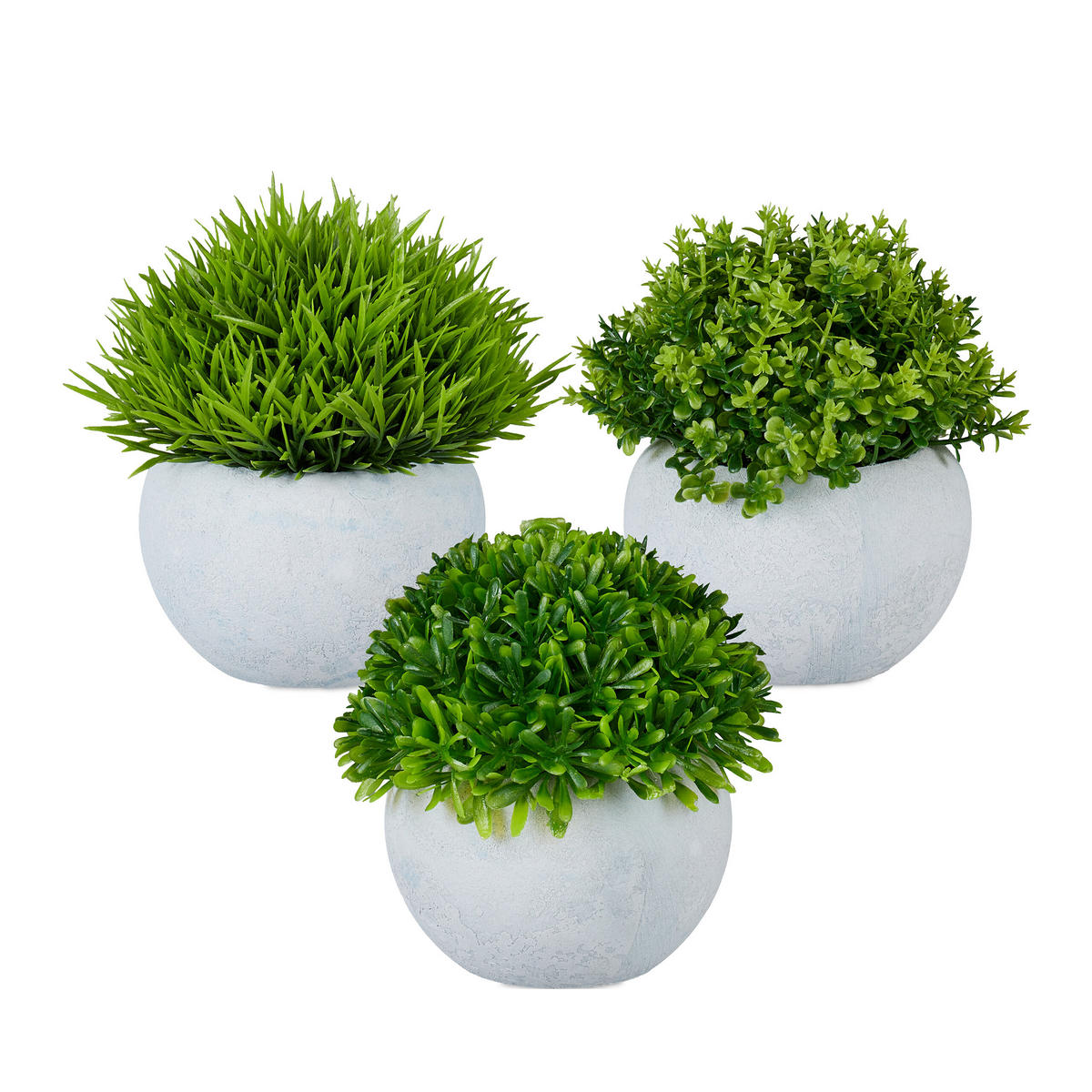 3XKUNSTPFLANZEN - Multicolor/Grau, Kunststoff/Stein (12cm) - Relaxdays