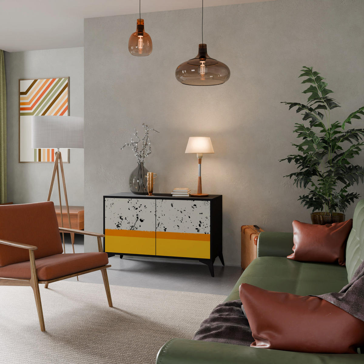 SIDEBOARD DYED BY ORANGE, Eicheneffekt, 111x42x77,5 cm, 2 Türen - Eichefarben/Buchefarben, Holzwerkstoff/Buchenholz (111/77.5/42cm) - SpaceRebels