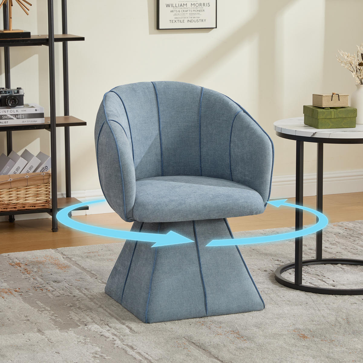 DREHSESSEL Chenille Stoff 360° Drehbar Polstersessel Loungesessel, Blau - Blau, Textil (56/74.5/54cm) - LVHOM