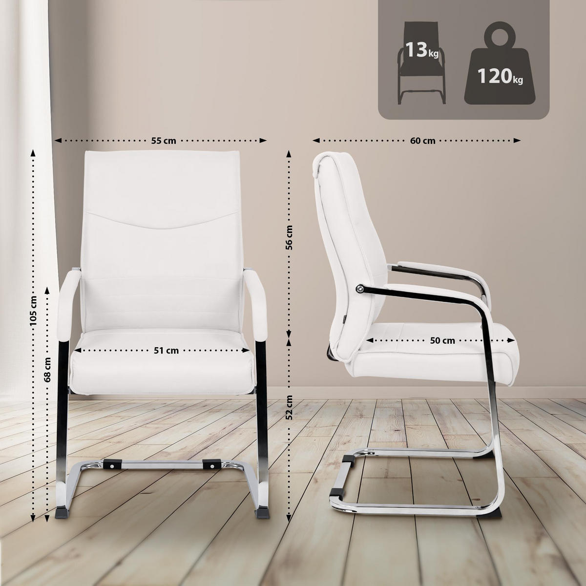 SCHWINGSTUHL 2er Set Lederlook Weiß - Weiß, Textil/Metall (55/88/60cm) - CLP