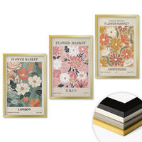 WANDBILDER 3er Set - 40x60 cm Goldrahmen - Blumenmuster London Tokio Amsterdam - Goldfarben, Kunststoff (40/60cm) - ArtPrintCave
