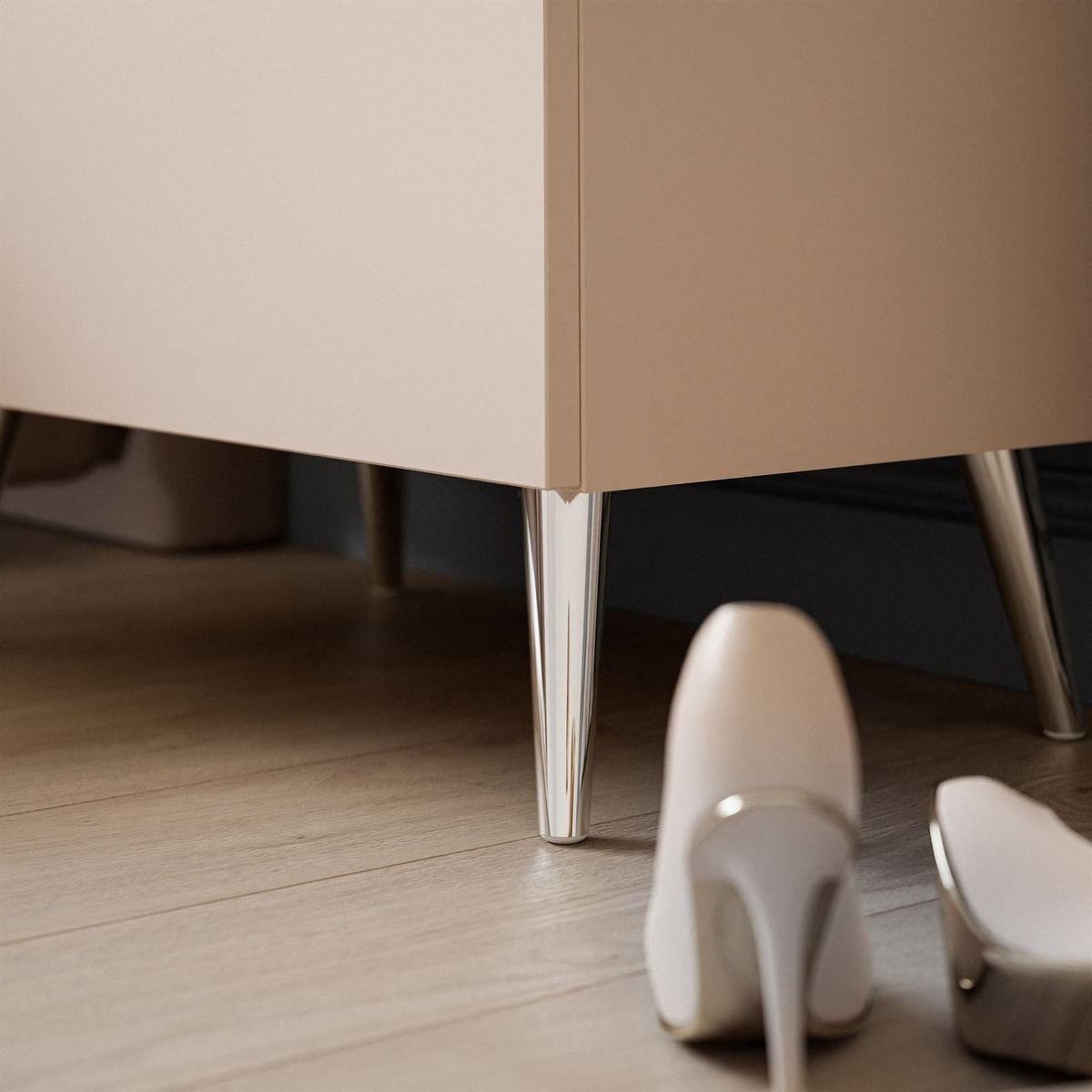 NACHTTISCH AURA KASCHMIR mit silbernen Beinen und Griffen - Kaschmir, Holzwerkstoff (55/55/37cm) - Lookway