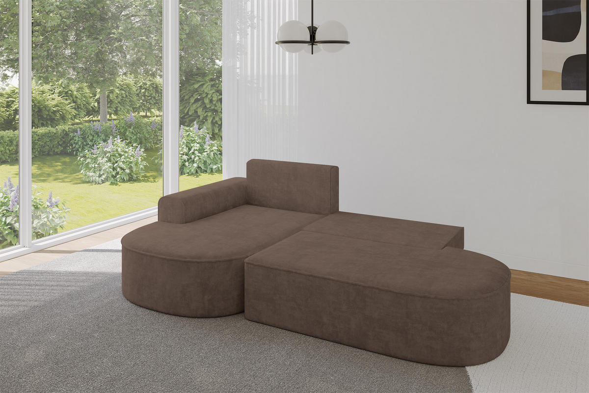 ECKSOFA mit Schlaffunktion und Bettkasten Ottomane Links MARI-L1-S - 283x167x85 cm Braun Velours - Schwarz/Bronzefarben, Holzwerkstoff/Kunststoff (283/167cm) - ALTDECOR