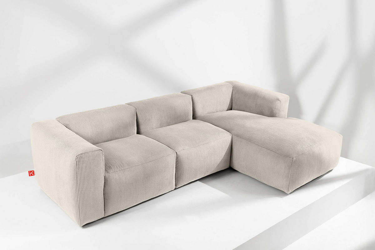 ECKMODULSOFA-RECHTS BUFFO mit extrem weicher und bequemer Sitzfläche, Kordstoff, cremefarben - Creme, Textil (297/180cm) - KONSIMO®