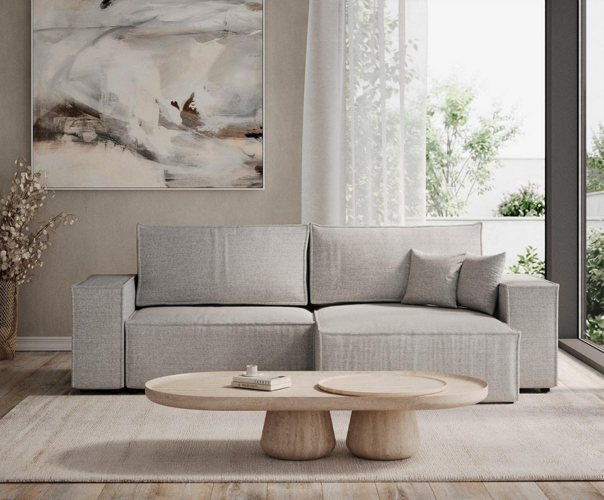 ROHOVÁ SEDAČKA CAVO, textil, Světle šedá - černá/světle šedá, dřevo/kompozitní dřevo (255/148cm) - AltaBeds