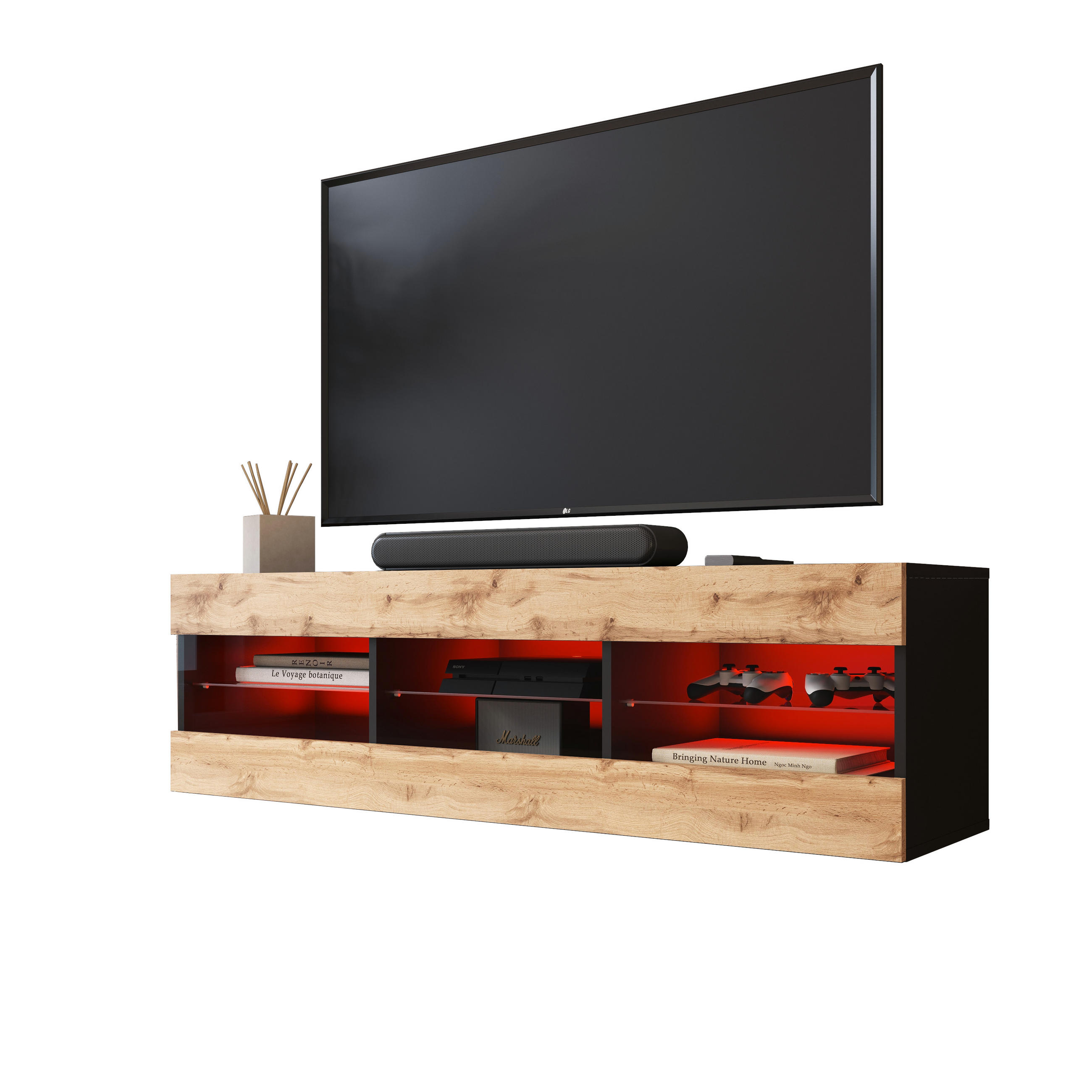 Komodee Lowboard Schwarz, Eiche Wotan 140x40.5x35.5 cm
