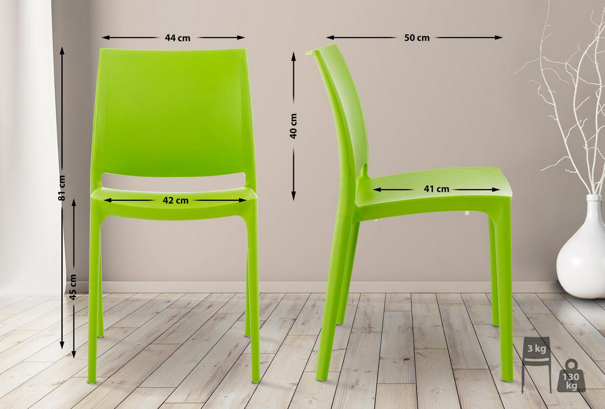 GARTENSTUHL 4er Set Kunststoff grün - Grün, Kunststoff (44/81/50cm) - CLP
