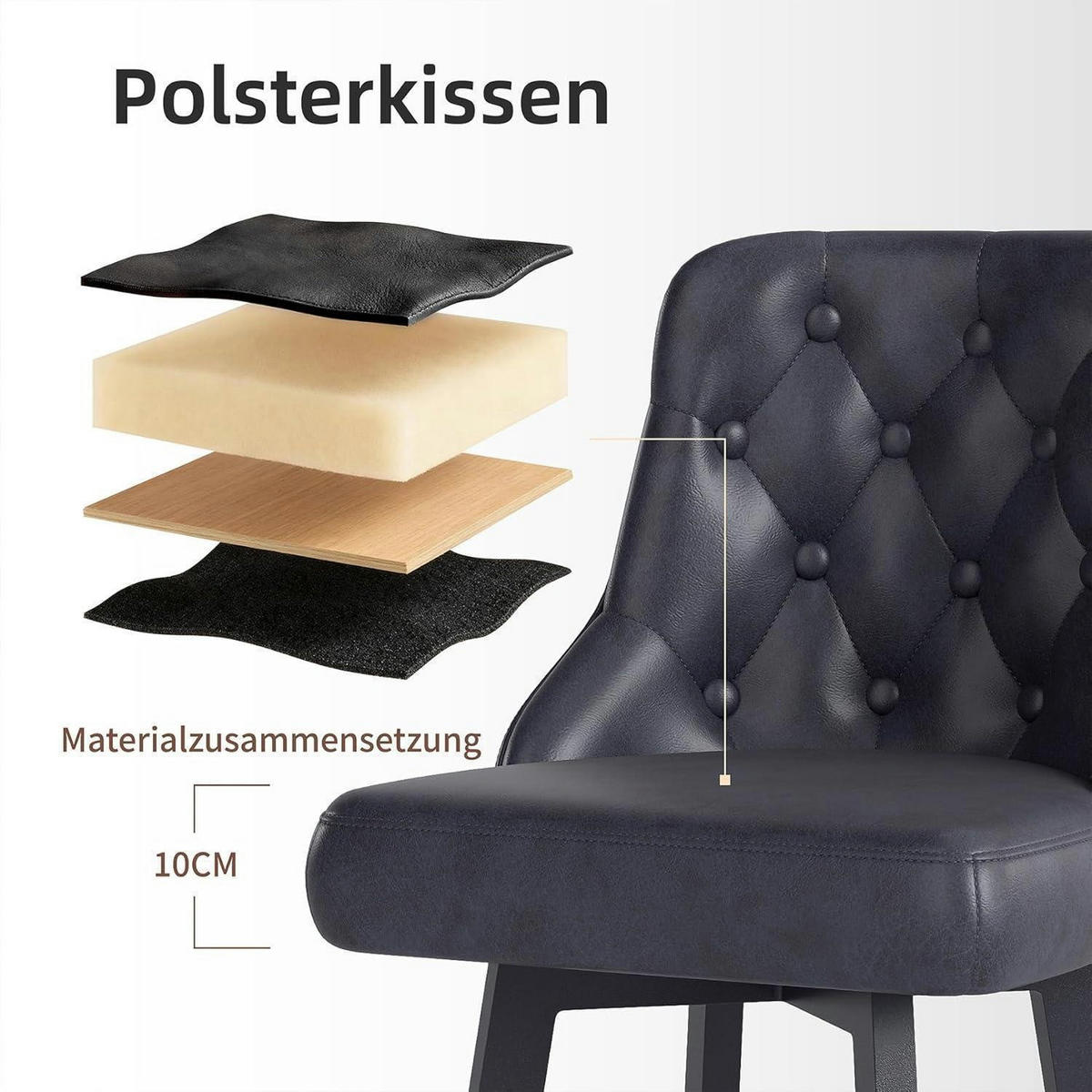 BARHOCKER 2er-Set PU-Leder Schwarz 66,5 cm - Schwarz, Kunststoff (46/98/50cm)