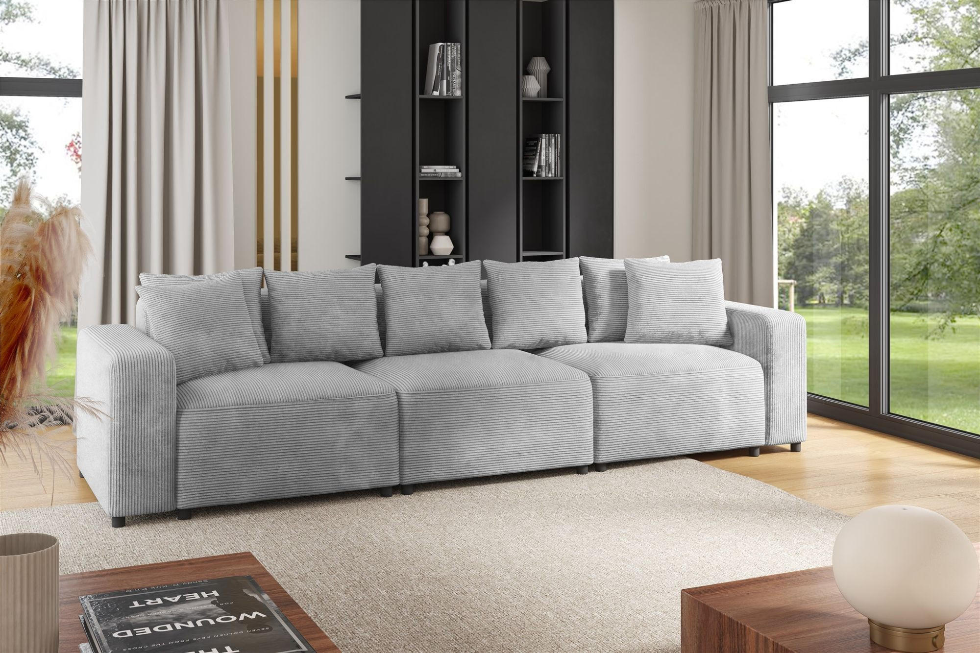 SOFA Megan 3-sitzer In Poso - Hellgrau, Holzwerkstoff/Textil (327/75/98cm) - Fun Möbel