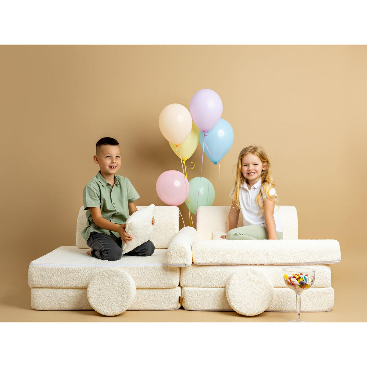 KINDERSOFA, Boucle, Weiß - Weiß, Textil (160/24/80cm) - MeowBaby