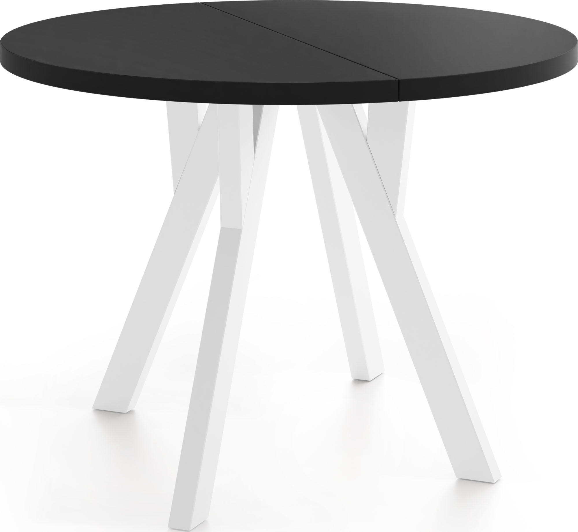 ESSTISCH Avero White runder ausziehbarer, Schwarz 100-200/100/77 cm - Schwarz/Weiß, Holz/Holzwerkstoff (100/100/77cm) - WFL GROUP