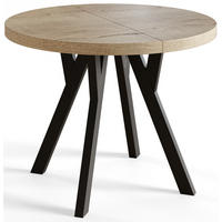 ESSZIMMERTISCH OVO, ausziehbarer Tisch 90 cm bis 190 cm, Farbe: HALIFAX, mit Holzbeinen in Farbe Schwarz - Schwarz/Naturfarben, Holzwerkstoff (90/90/77cm) - Alpi-Möbel