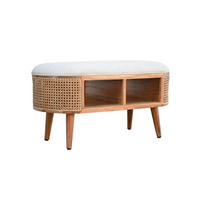 SITZBANK ASCOLI, Jutestoff, Akazie-Weiß, 90 x 45 x 45 cm - Hellbraun/Creme, Akazienholz/Holz (90/45/45cm) - KADIMA DESIGN